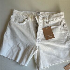 Reformation White Jean Shorts with Frayed Hem